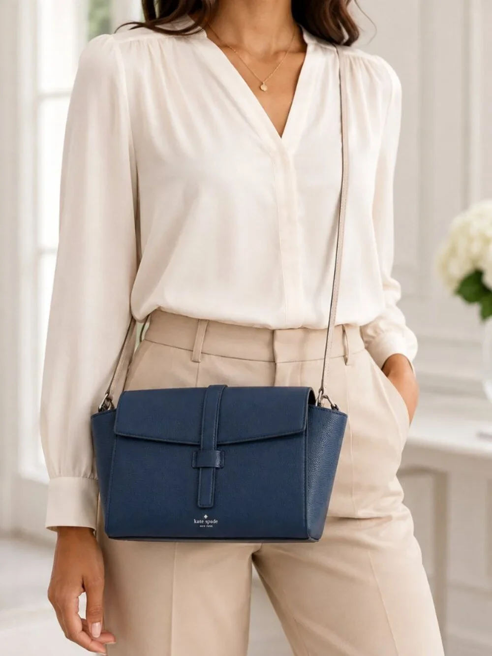 Kate Spade Blue Lizard Embossed Leather Crossbody Gold Chain NWT